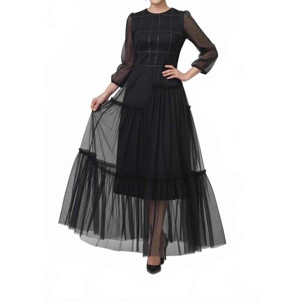 NEW KATHIE K mesh gound dress in black